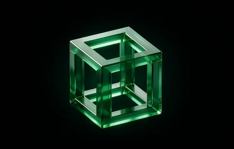 Translucent green glass render of an open cube frame