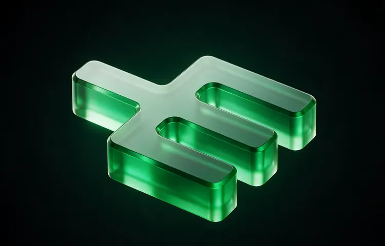 Translucent green glass render of a branching router glyph