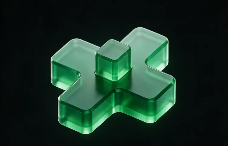 Translucent green glass render of a plus-shaped block