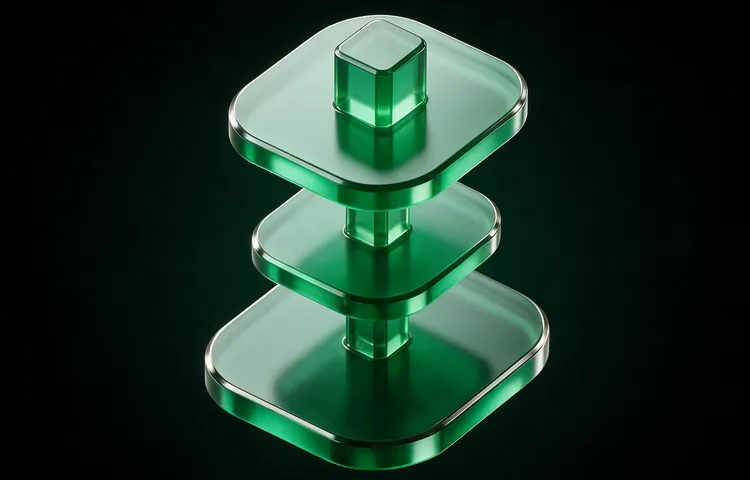Translucent green glass render of three stacked slabs