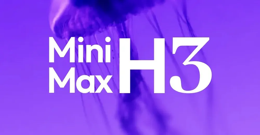 MiniMax H3 key art: violet macro photography behind the wordmark.