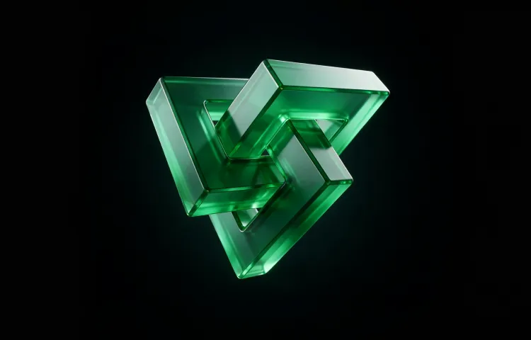 Translucent green glass render of interlocking triangles